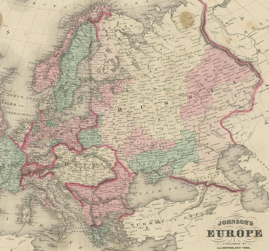 Antique Map of Europe by Johnson, '1872'