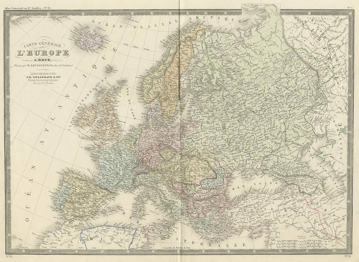 Antique Map of Europe by Levasseur, '1875'