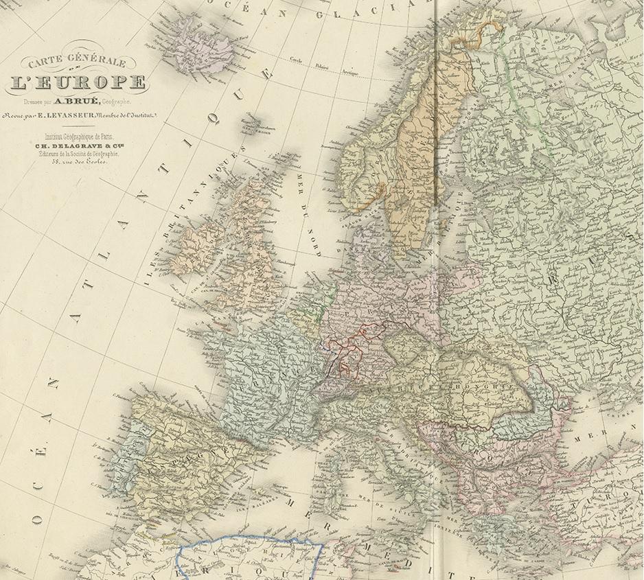 Mapa antiguo de Europa por Levasseur, '1875 en Bueno estado para la venta en Langweer, NL