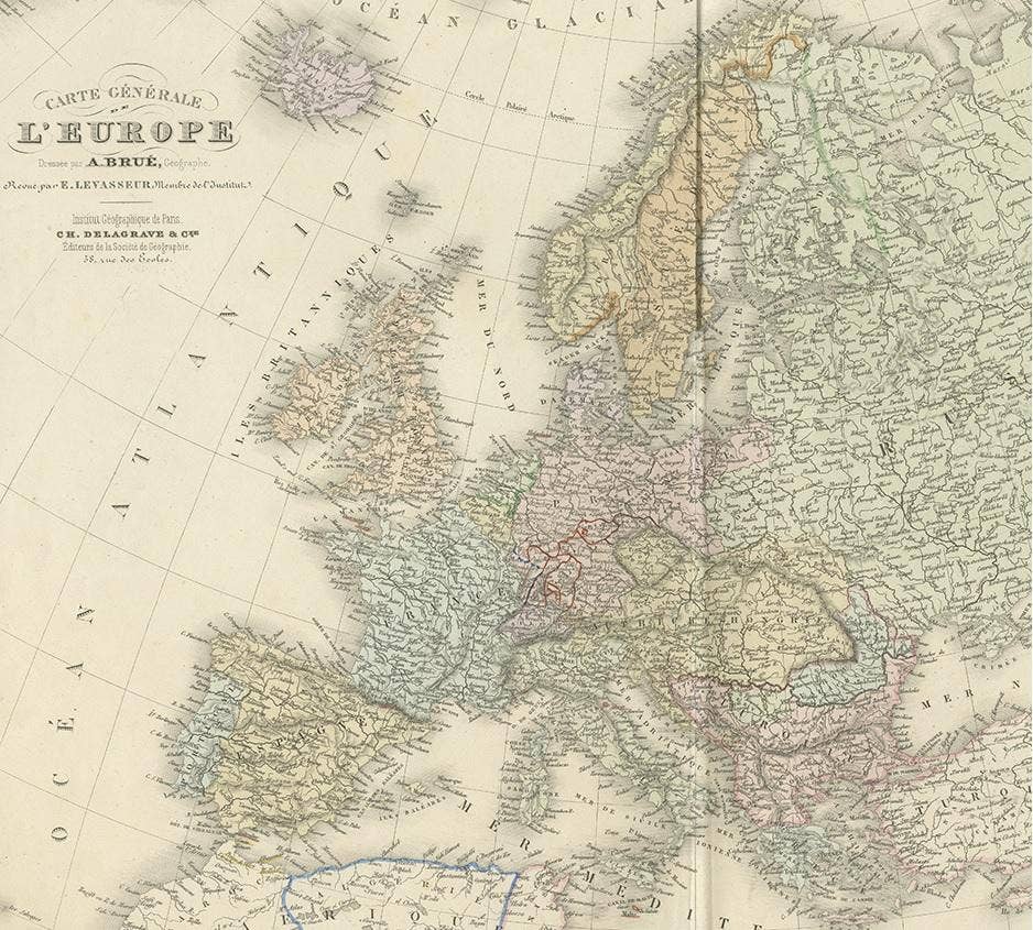 Antique Map of Europe by Levasseur, '1875'