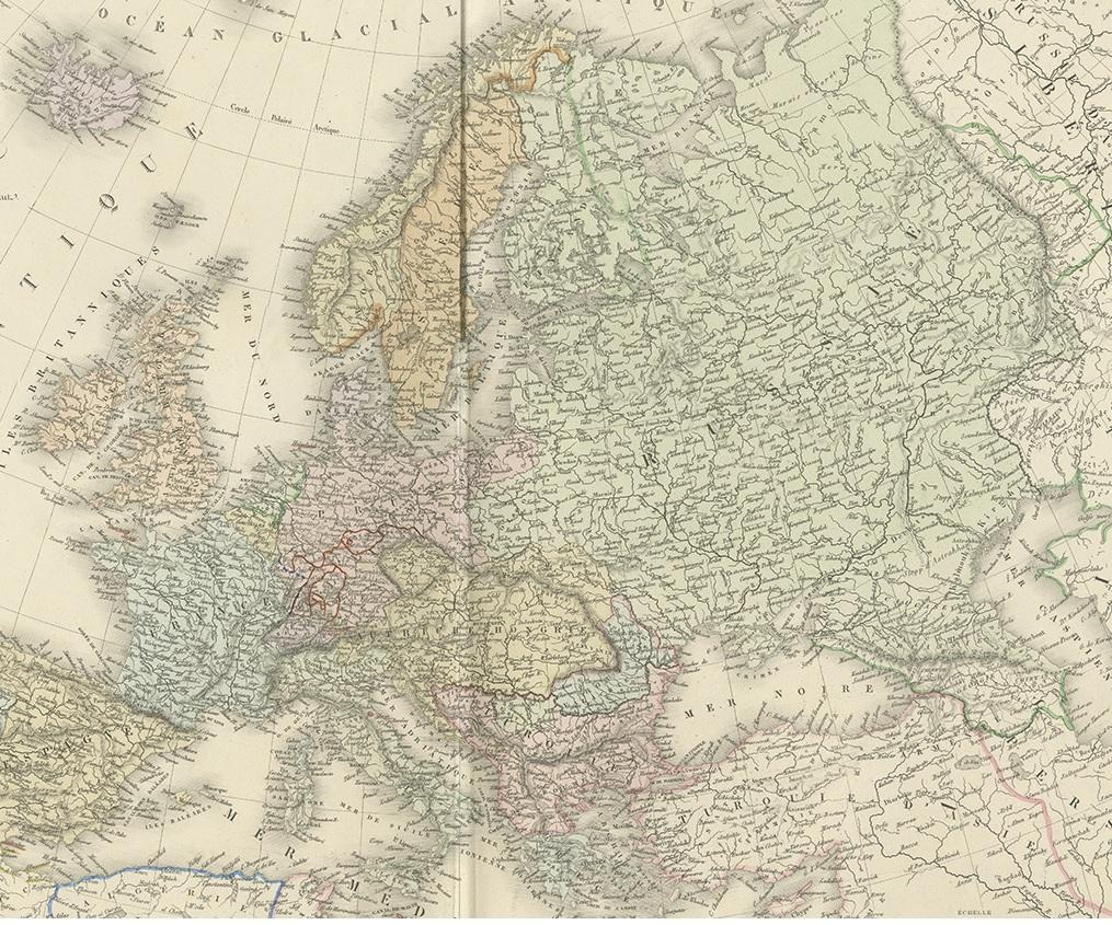 Mapa antiguo de Europa por Levasseur, '1875 siglo XIX en venta