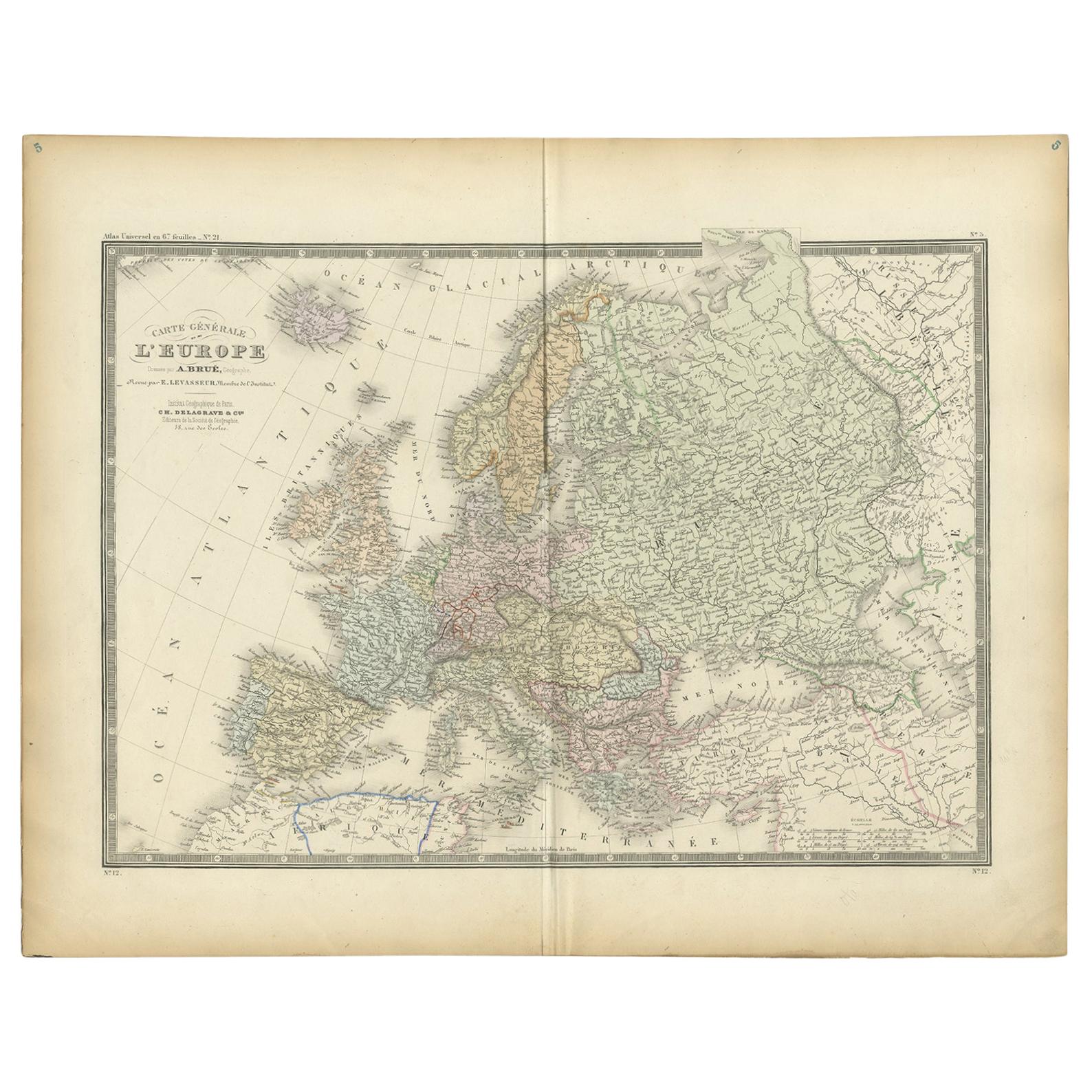 Antique Map of Europe by Levasseur, '1875' For Sale