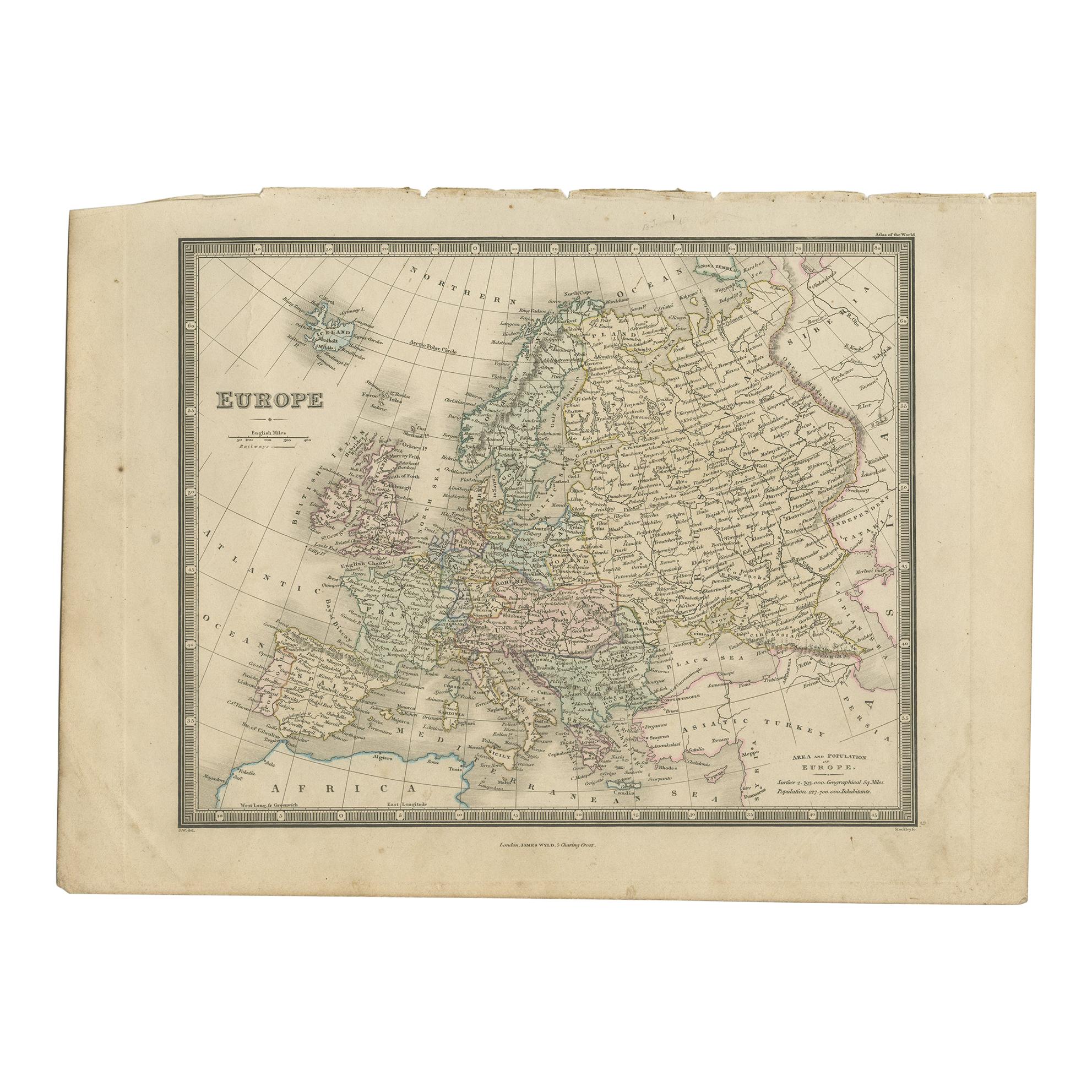 Antique Map of Europe by Wyld '1845' For Sale