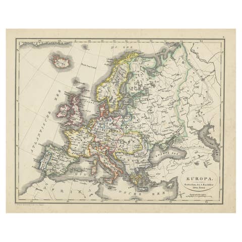 Antique Map of Europe from an Old Dutch School-Atlas, 1852