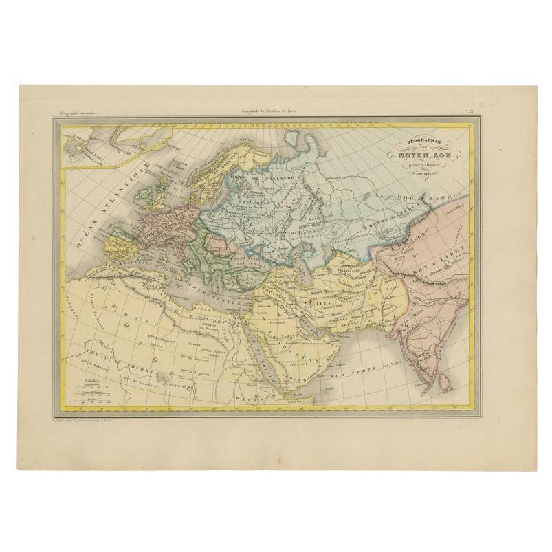 Antique Map of Europe in the Middle Ages by Malte-Brun, 1850