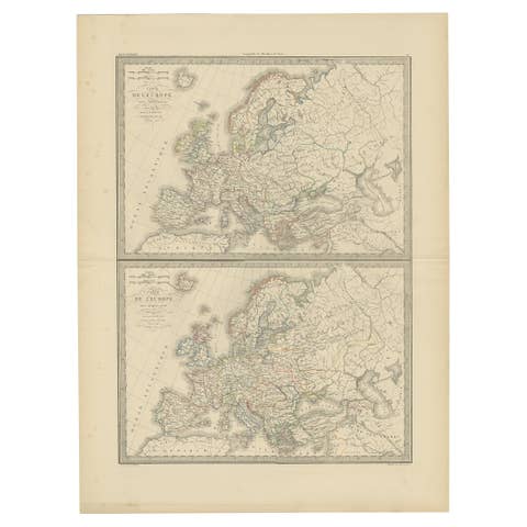 Antique Map of Europe in the Year 800 and 1500, Published in 1842