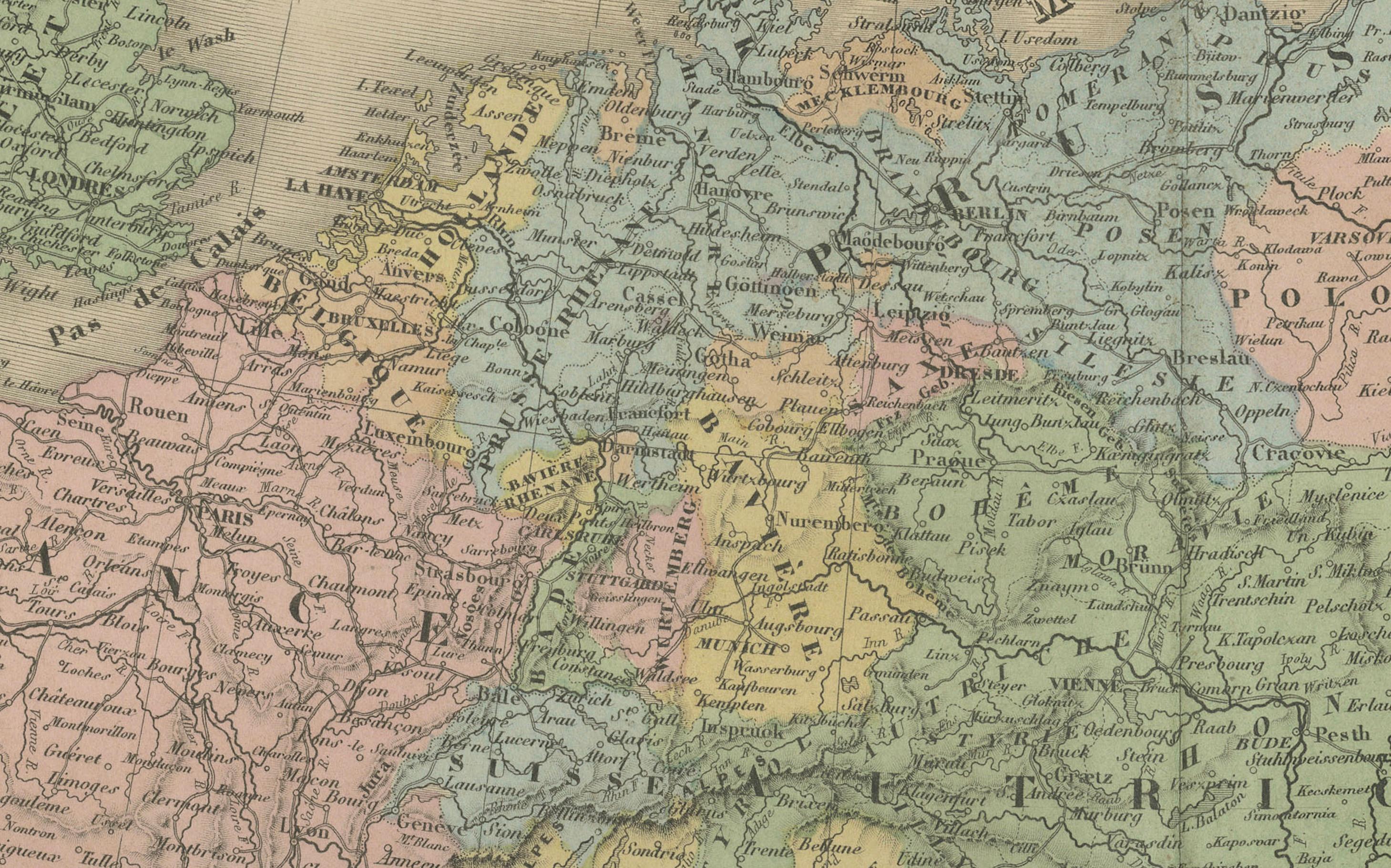 Mapa antiguo de Europa - Divisiones políticas de Andriveau-Goujon, París 1861 en Bueno estado para la venta en Langweer, NL