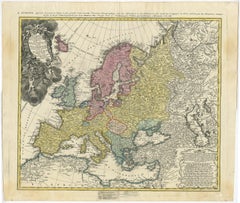 Antique Map of Europe with Elaborate Title Cartouche, c.1750