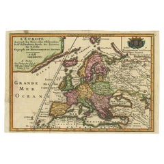 Antique Map of Europe, with Title in Drape-Style Cartouche, 1717