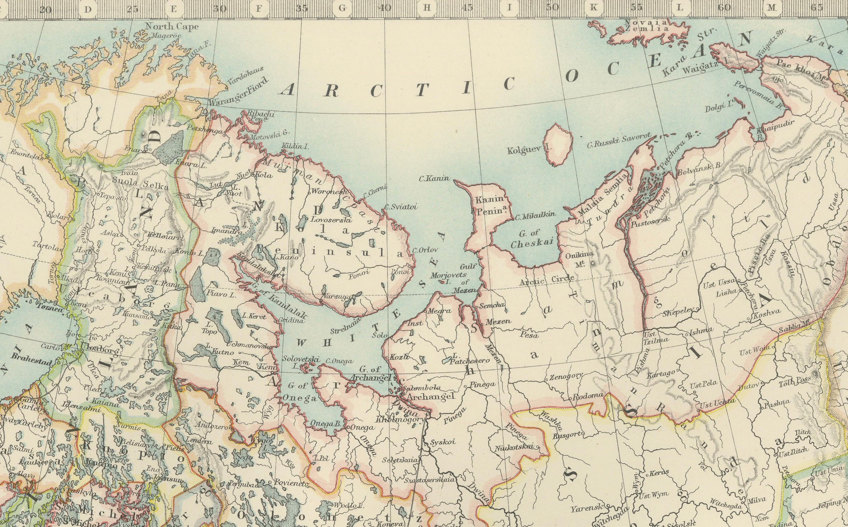 Carte ancienne de la Russie européenne, 1903, avec des frontières provinciales colorées Bon état - En vente à Langweer, NL