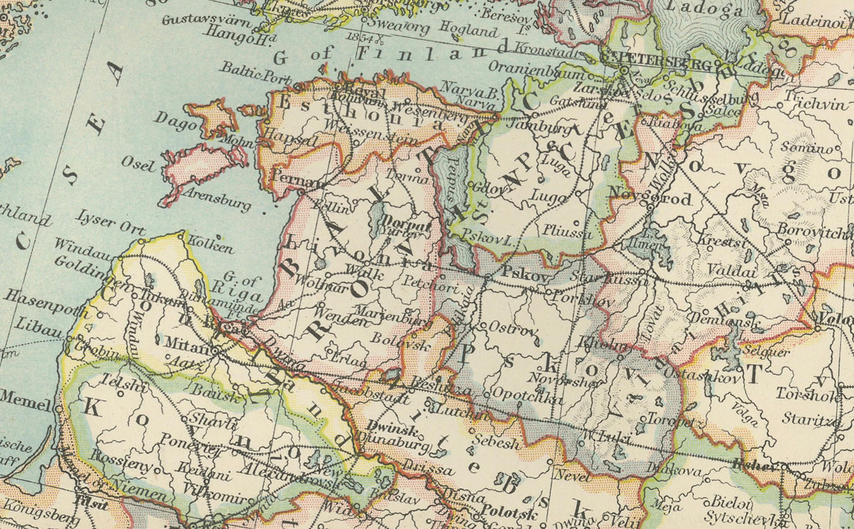 Papier Carte ancienne de la Russie européenne, 1903, avec des frontières provinciales colorées en vente