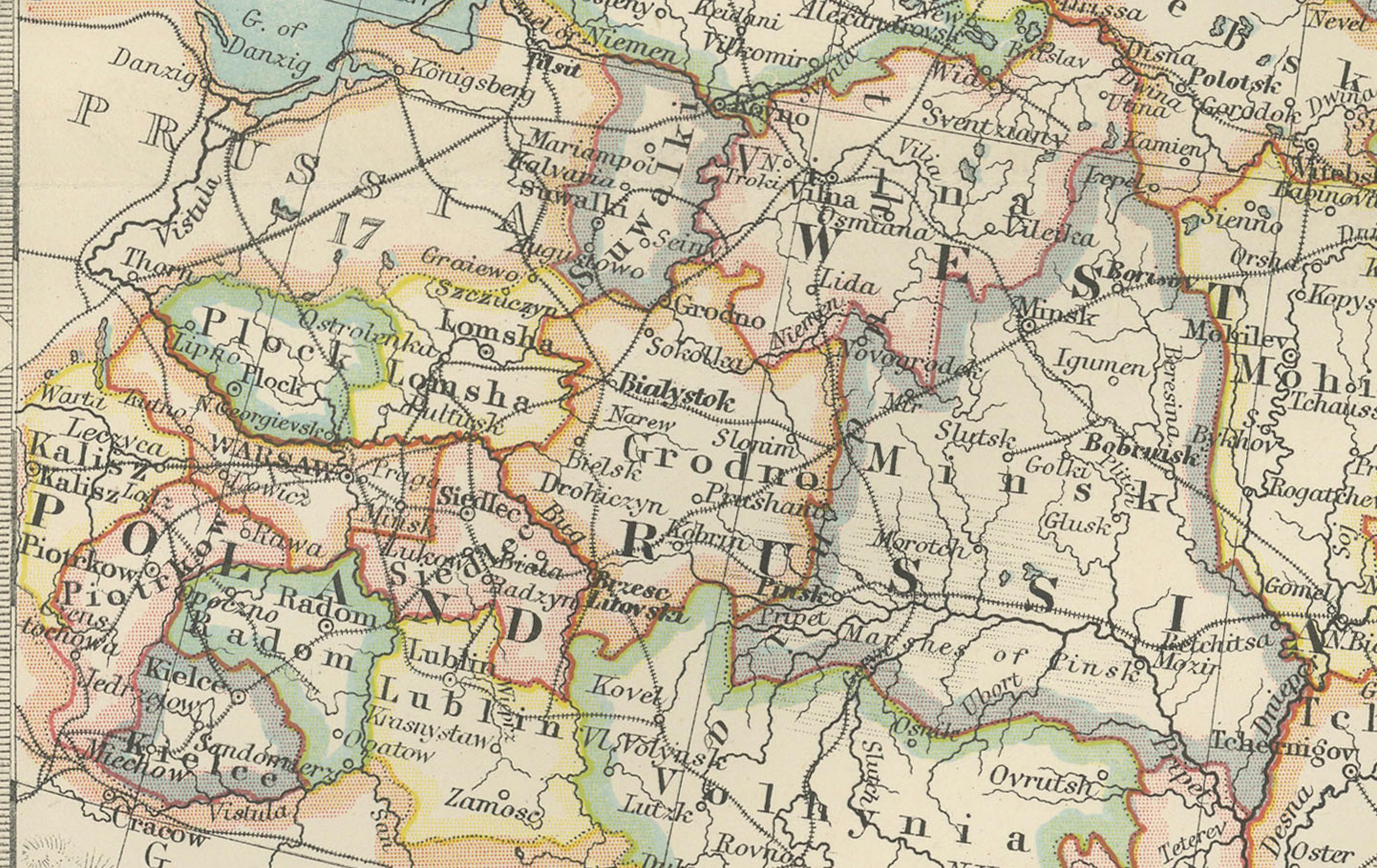 Carte ancienne de la Russie européenne, 1903, avec des frontières provinciales colorées en vente 1