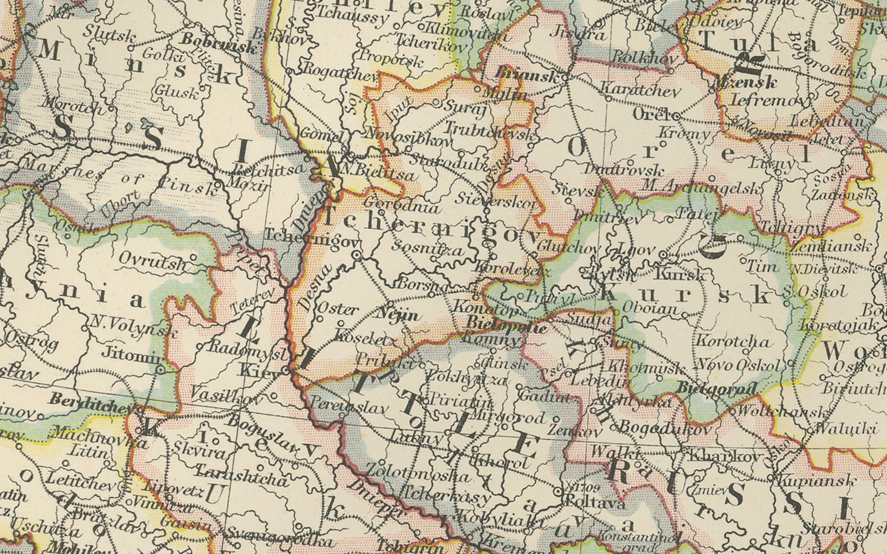 Carte ancienne de la Russie européenne, 1903, avec des frontières provinciales colorées en vente 2