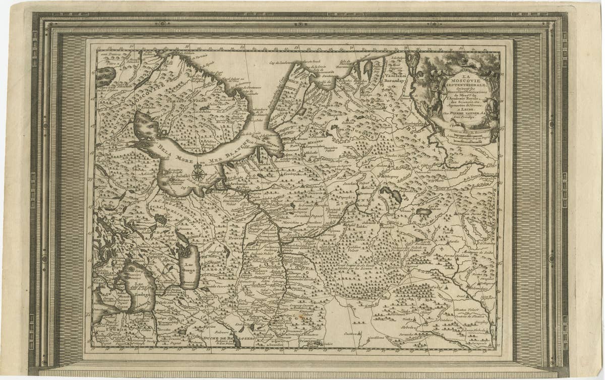 Antique Map of European Russia with Picture Frame Border