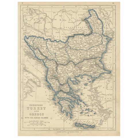 1852 Antique Map of European Turkey and Greece by J.W. Lowry