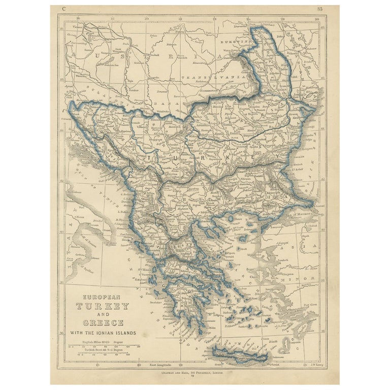 Antique Map of European Turkey and Greece by Lowry '1852' For Sale