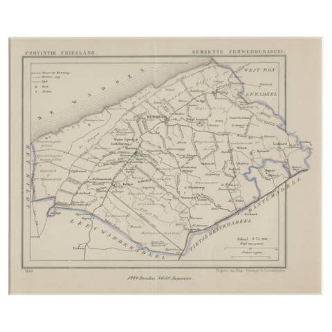 Antique Map of Ferwerderadeel, a County in Friesland, The Netherlands, 1868