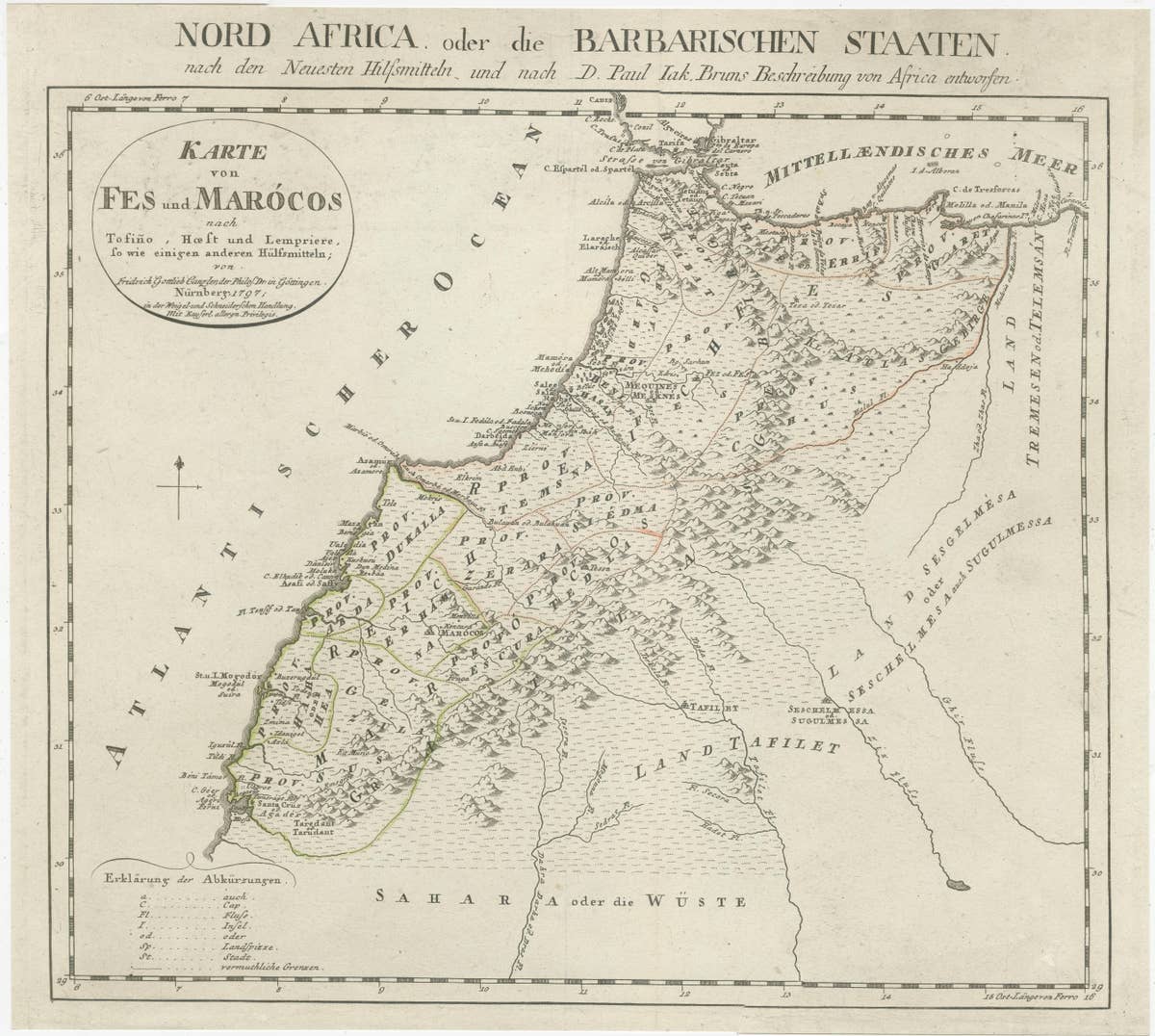 Original Antique Map of Fez and Morocco, 1799