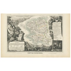 Carta geografica antica del Finistère "Francia" di V. Levasseur, 1854