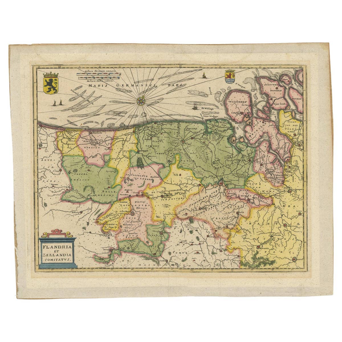 Antique Map of Flanders and Zeeland by Merian, 1659