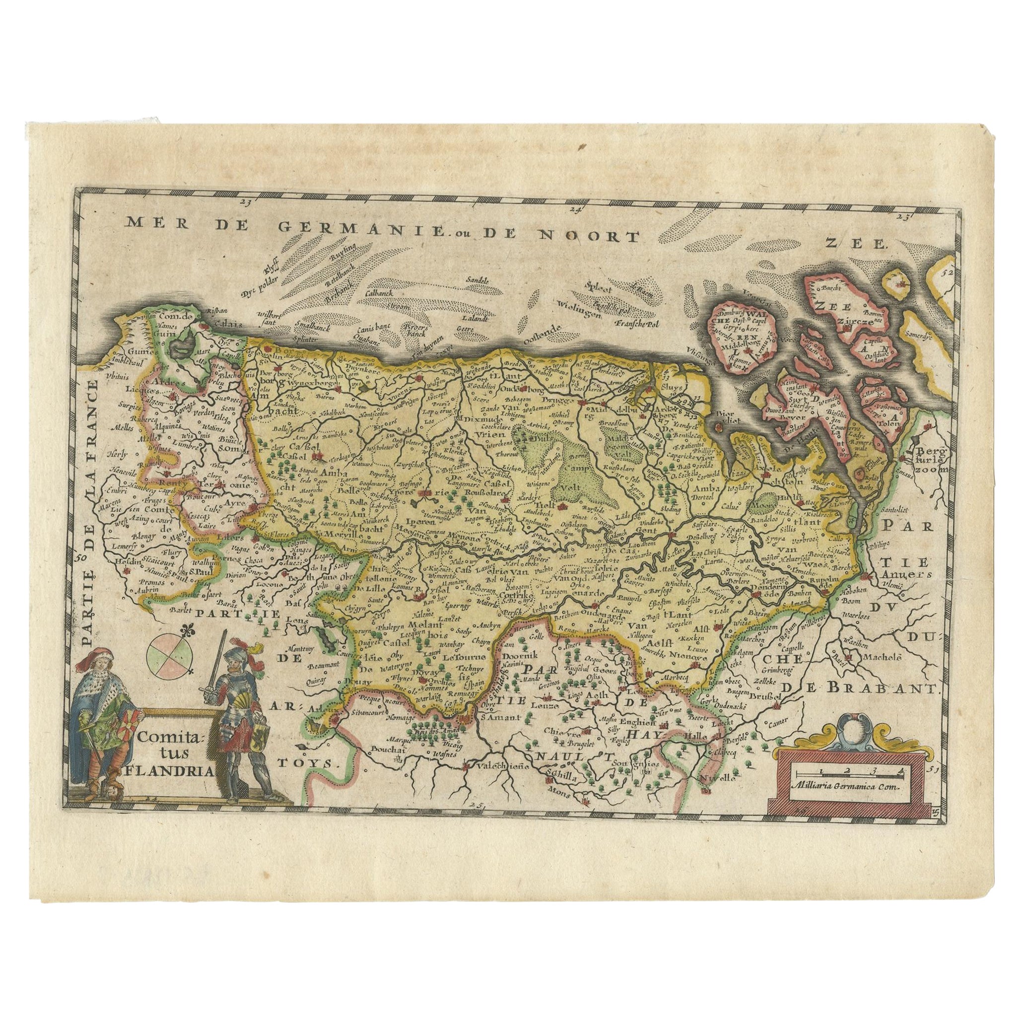 Carte ancienne des Flandres, Belgique, 1630