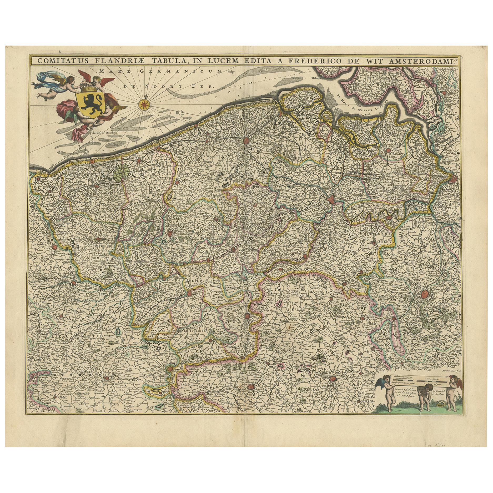 Antique Map of Flanders 'Belgium' by F. de Wit, circa 1680 For Sale