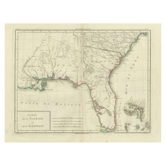 Antique Map of Florida and Georgia, Gulf of Mexico, Caribbean Islands, 1802