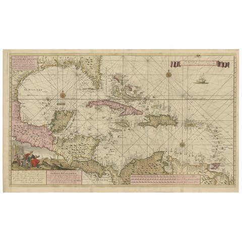 Engraving of a Map of Florida, the Gulf Coast, Caribbean & Central America, 1728