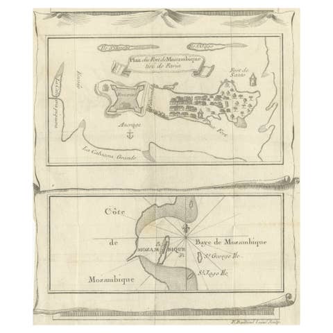 Antique Map of Fort Mozambique and Mozambique Bay in Africa, c.1759