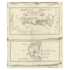 Mappa antica di Fort Mozambique e della Baia di Mozambico in Africa, 1759 ca.