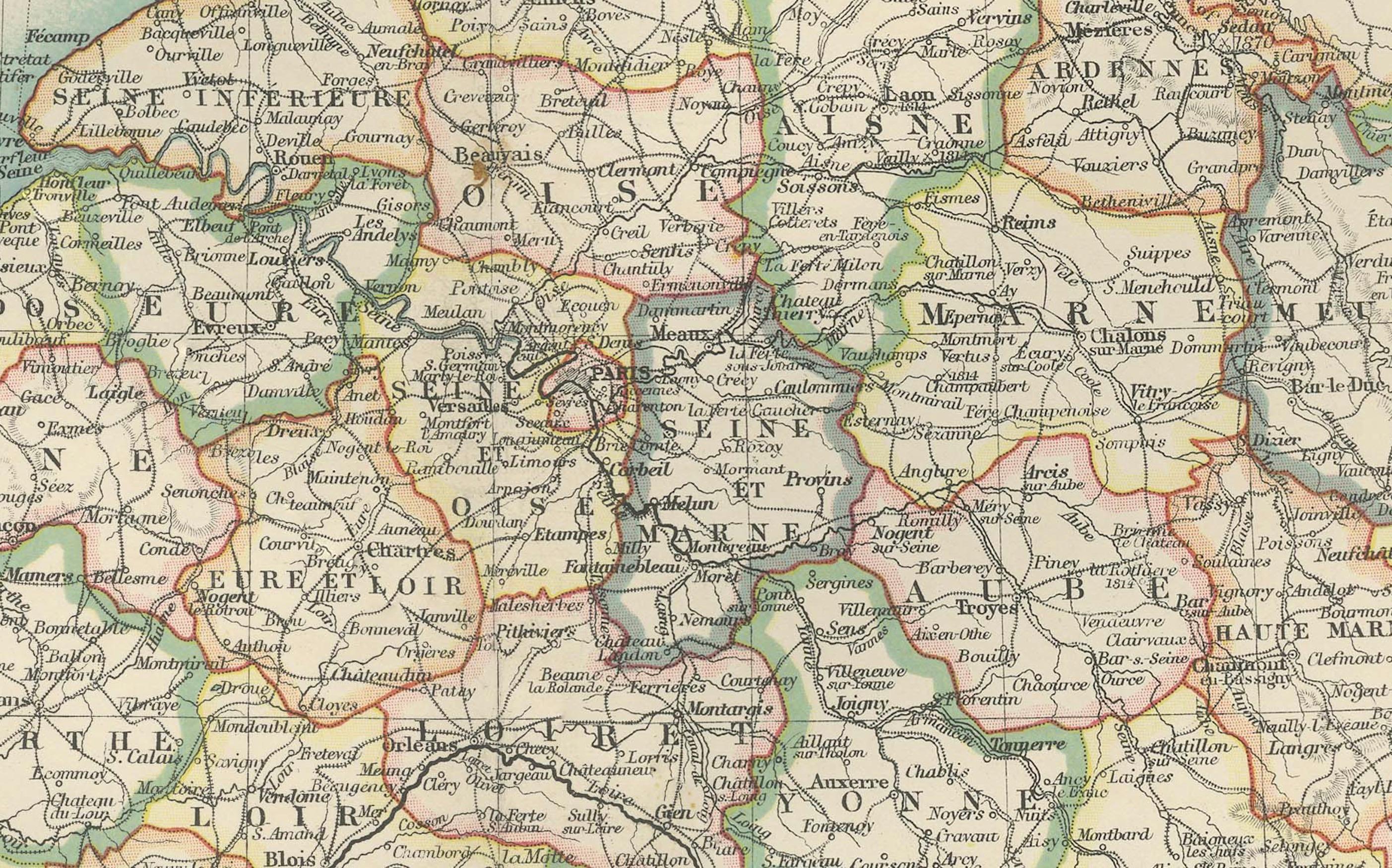 Antike Karte von Frankreich, 1903, mit Ausschnitt von Paris und Korsika im Angebot 2