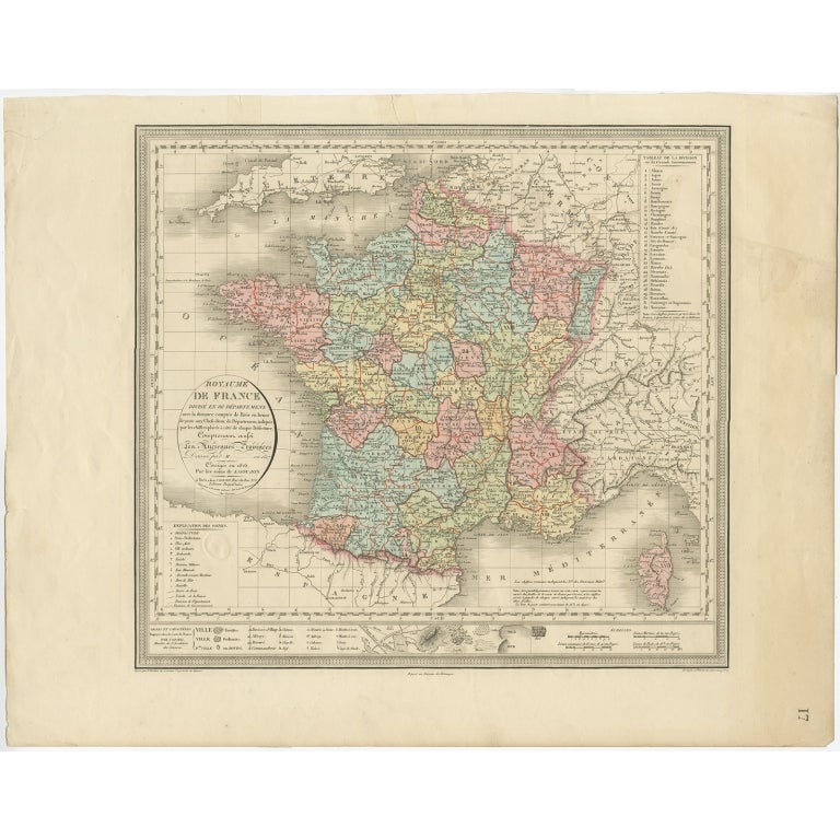 Antique map titled 'Royaume de France divisé en 86 Départemens'. Old map of France, revised in 1825. Also shows the Island of Corsica. Source unknown, to be determined. Artists and Engravers: Engraved by B. Tardieu.

Artist: Engraved by B.