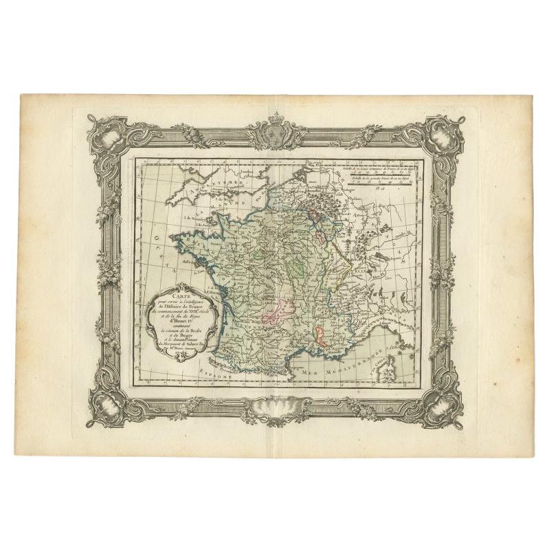 Antike Karte von Frankreich zu Beginn des 17. Jahrhunderts von Zannoni, 1765