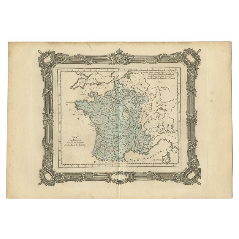 Antique Map of France at the End of the Ministry of Cardinal Richelieu, 1765 For Sale