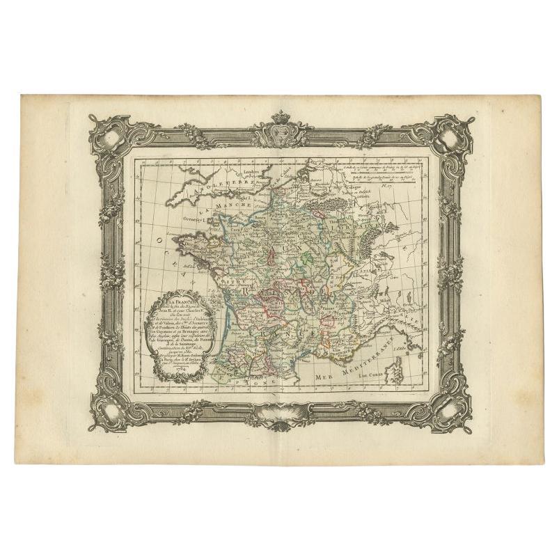 Antike Karte Frankreichs am Ende der Herrschaft von Jean II. von Zannoni, 1765 im Angebot