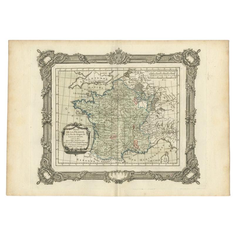 Antique Map of France at the end of the Reign of Louis the Great by Zannoni 1765 For Sale