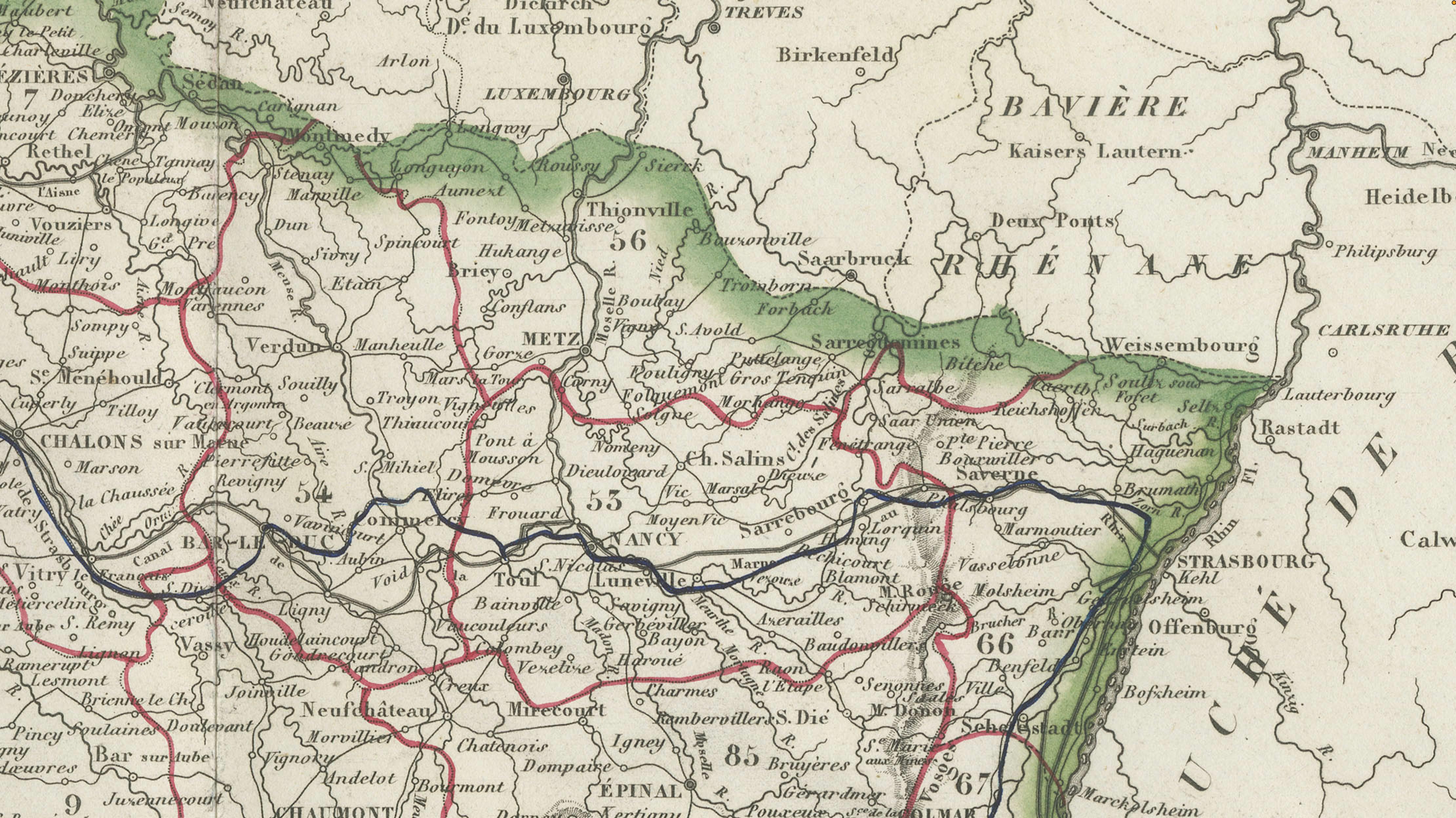 Antique Map of France by Alexandre Vuillemin – Road Map c.1850