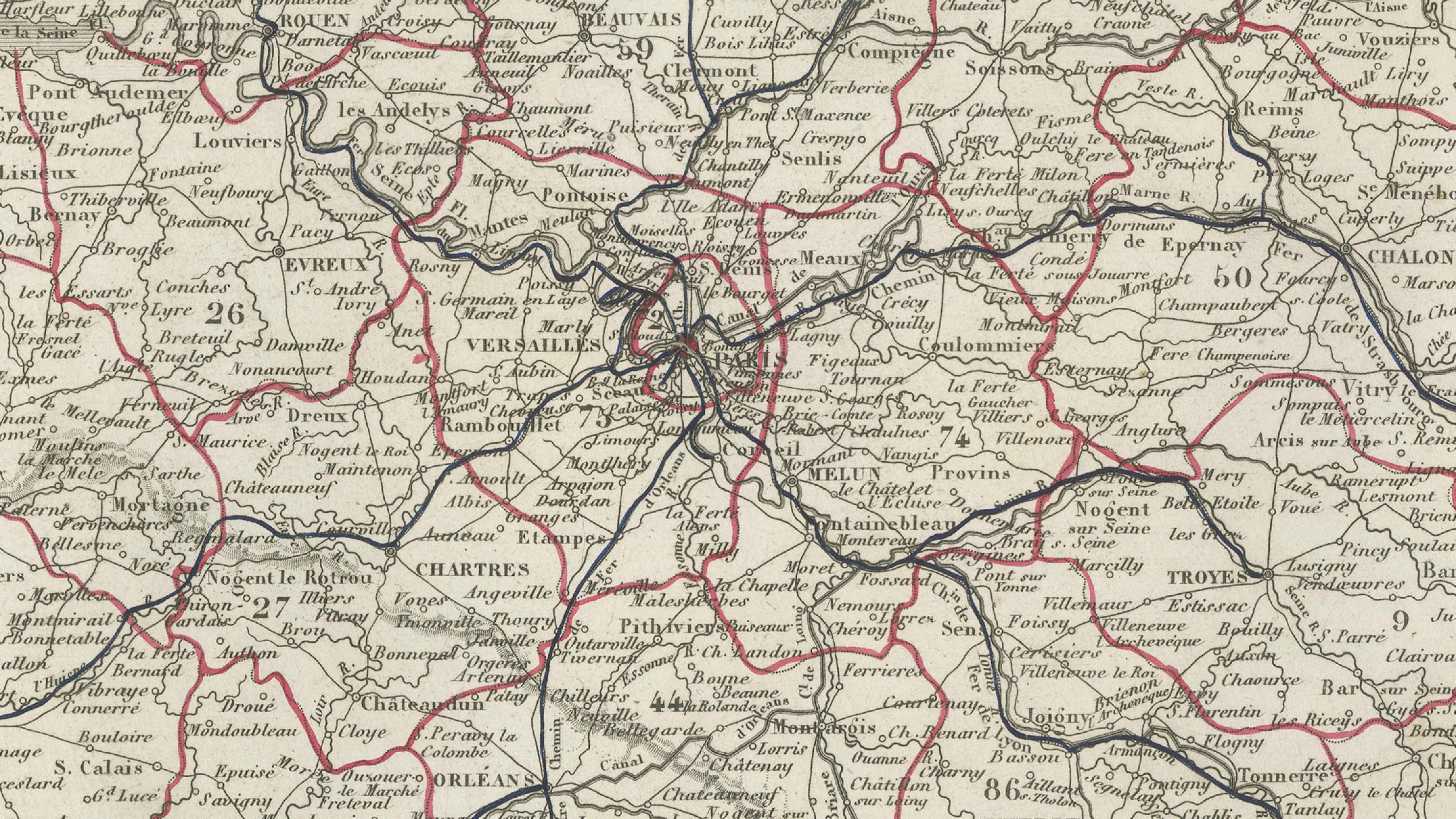 Antique Map of France by Alexandre Vuillemin – Road Map c.1850
