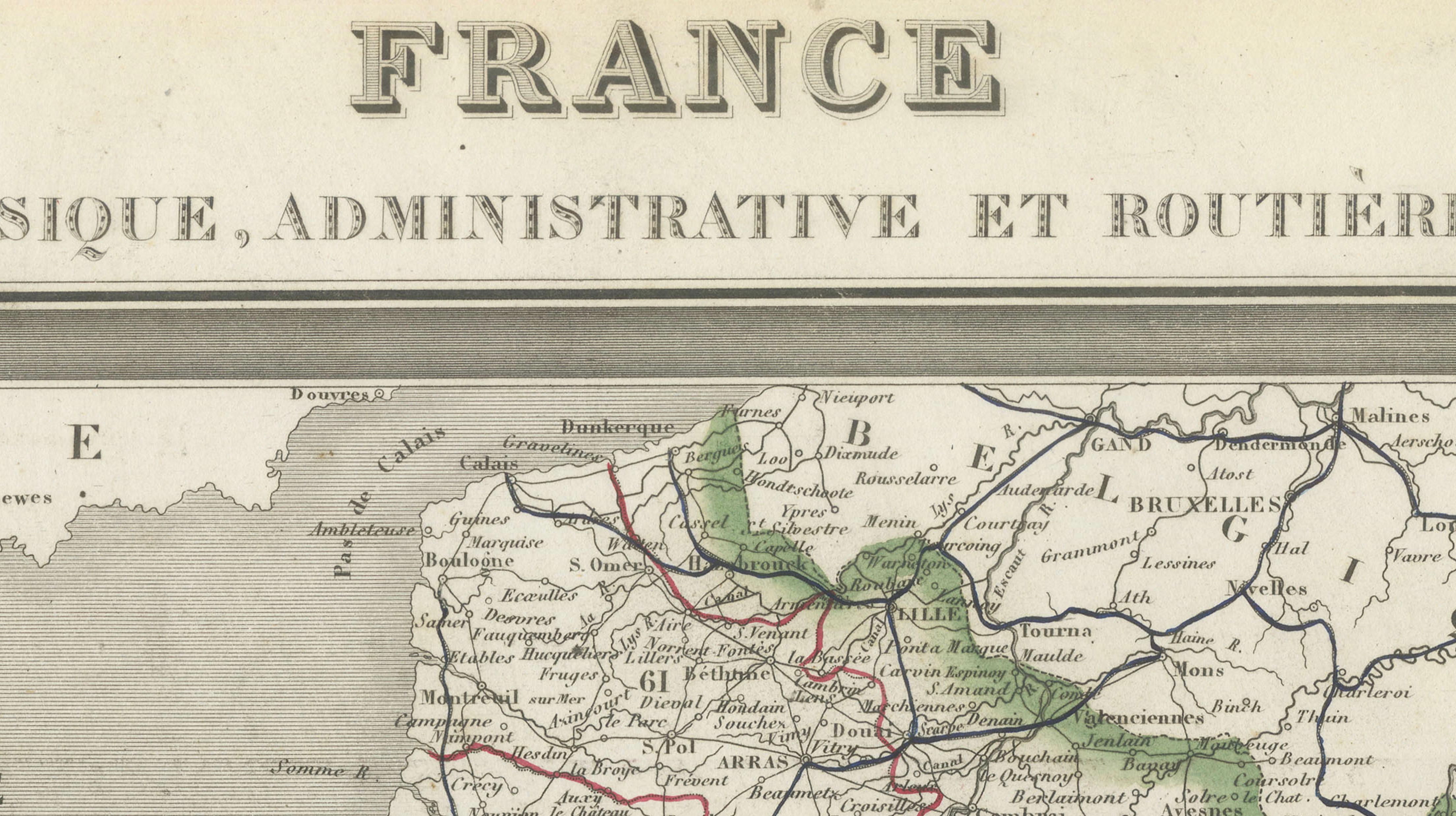 Antique Map of France by Alexandre Vuillemin – Road Map c.1850