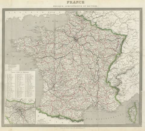 Antique Map of France by Alexandre Vuillemin – Road Map c.1850