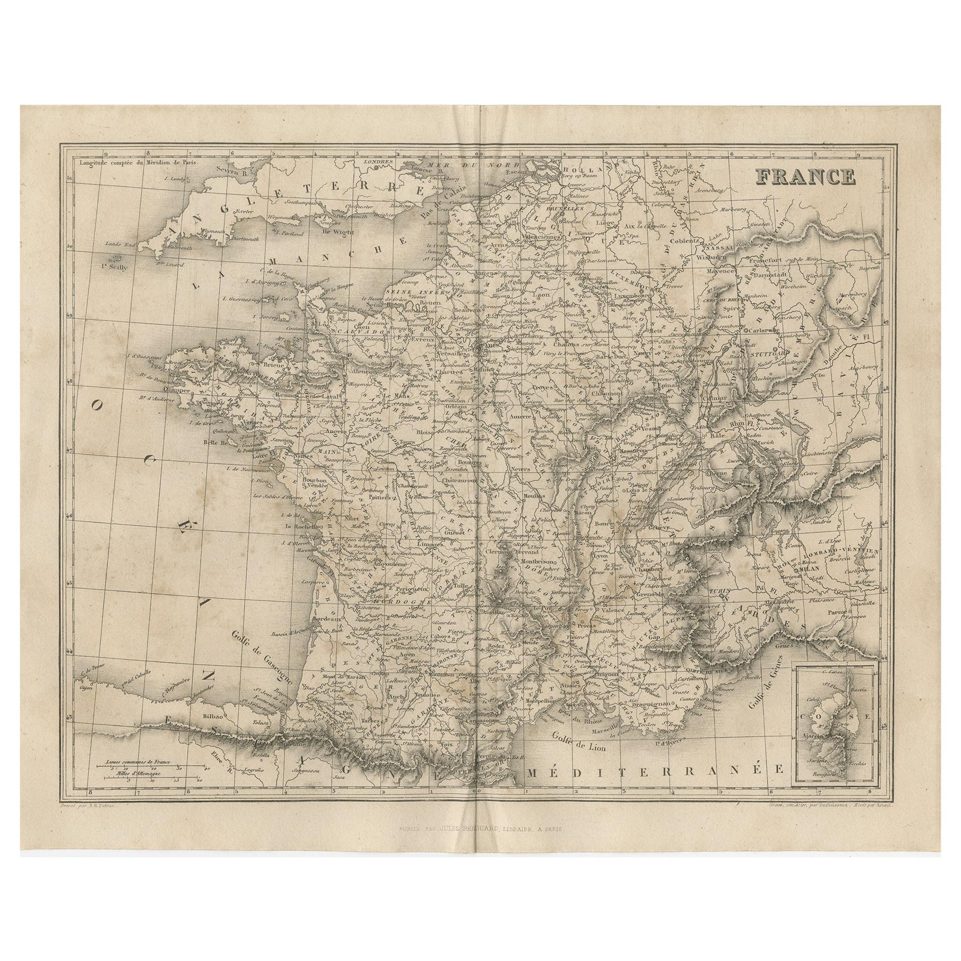 Antique Map of France by Balbi '1847' For Sale