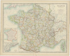 Antique Map of France by Johnston (1909)