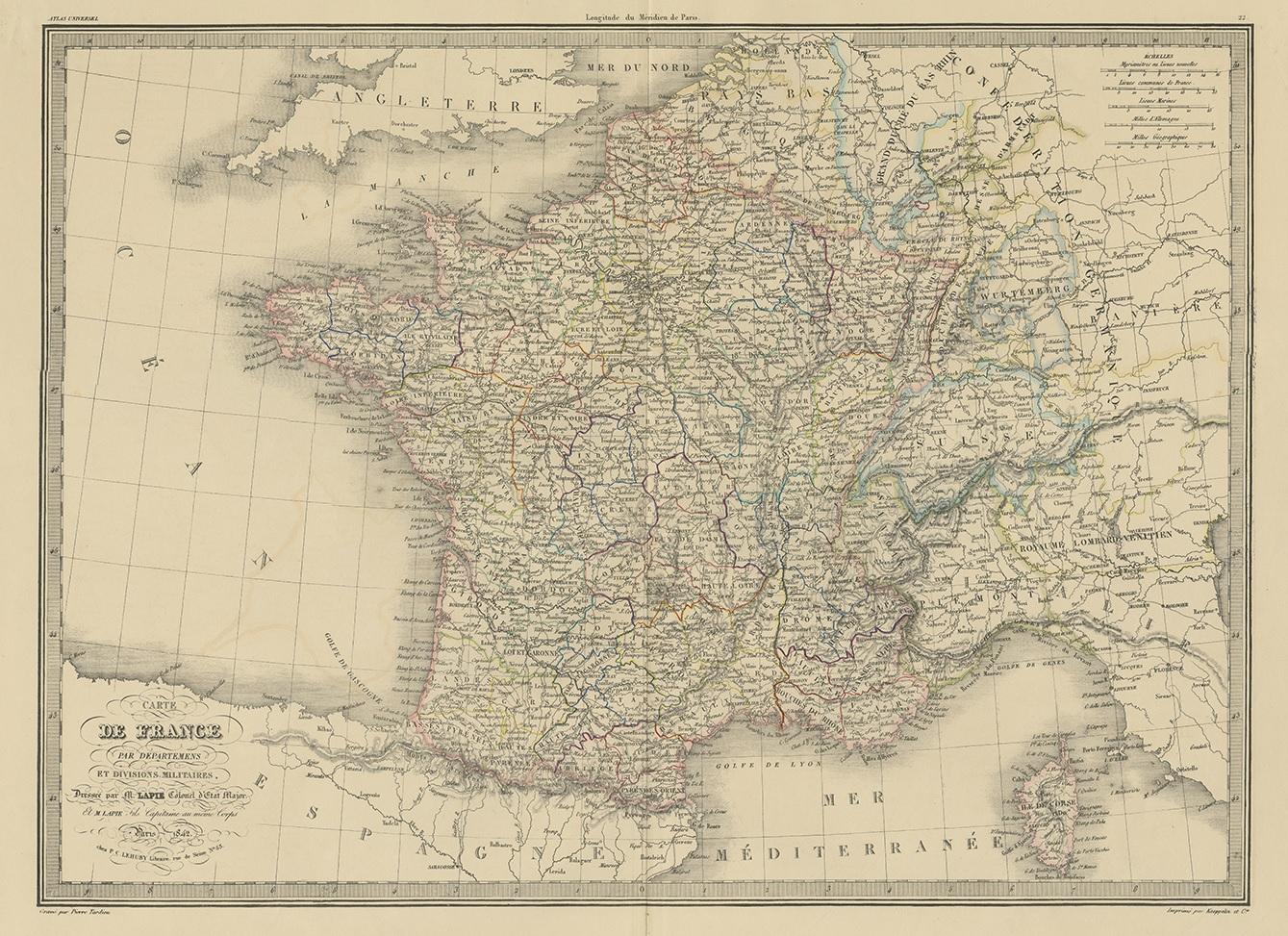 Antike Karte mit dem Titel 'Carte de France'. Karte von Frankreich. Diese Karte stammt aus dem 