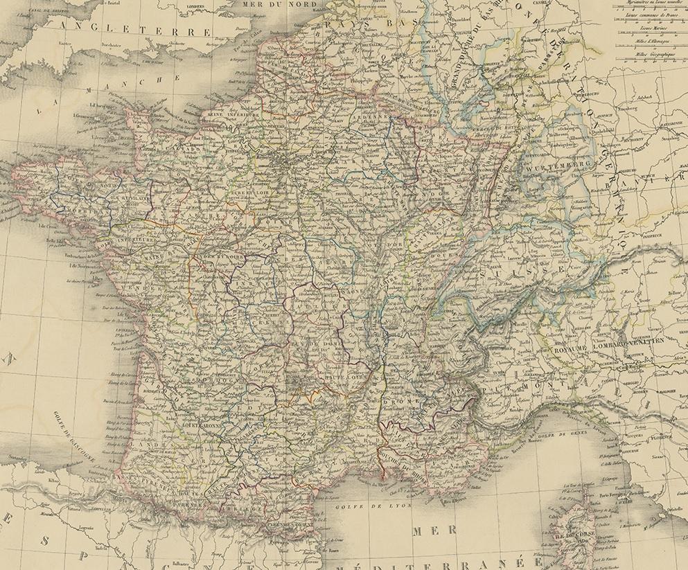 19th Century Antique Map of France by Lapie, 1842 For Sale