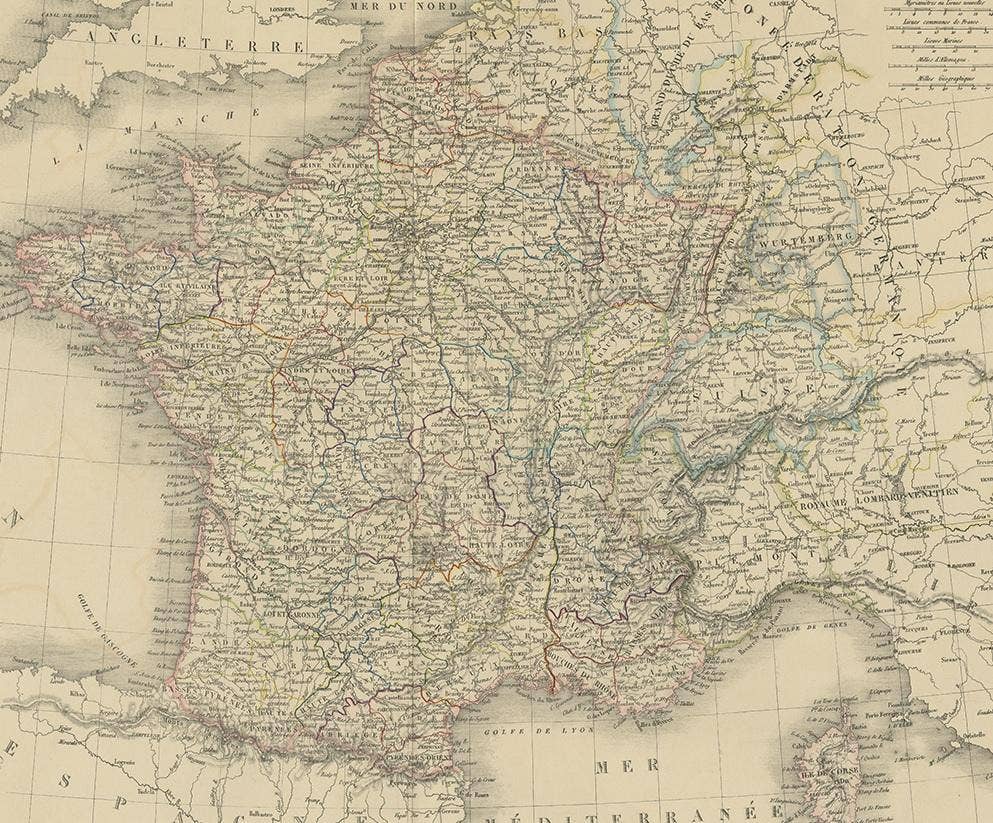 Antique Map of France by Pierre M. Lapie, Mid-19th Century Print