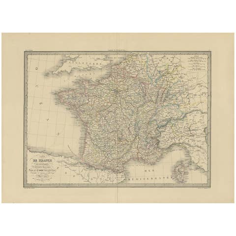 Antique Map of France by Pierre M. Lapie, Mid-19th Century Print