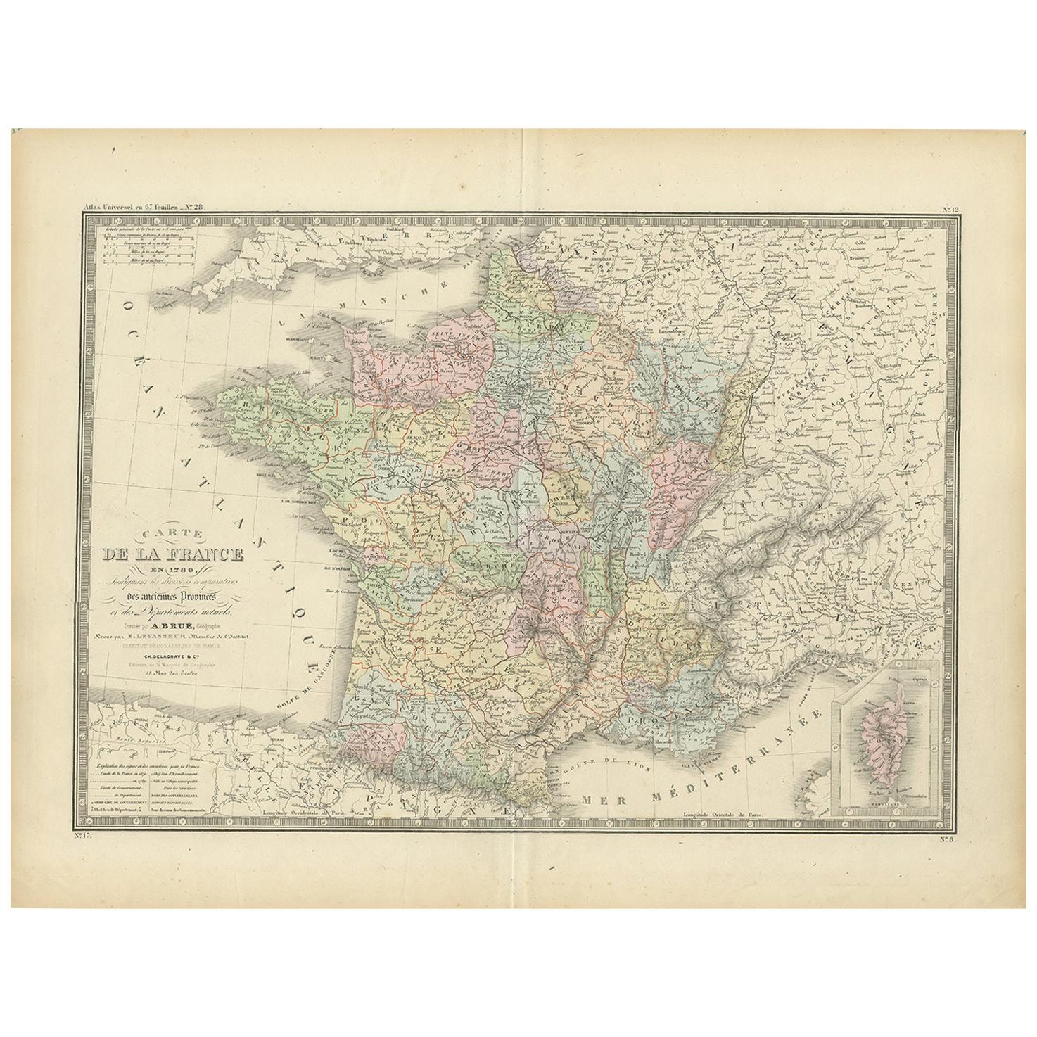 Antique Map of France by Levasseur '1875'