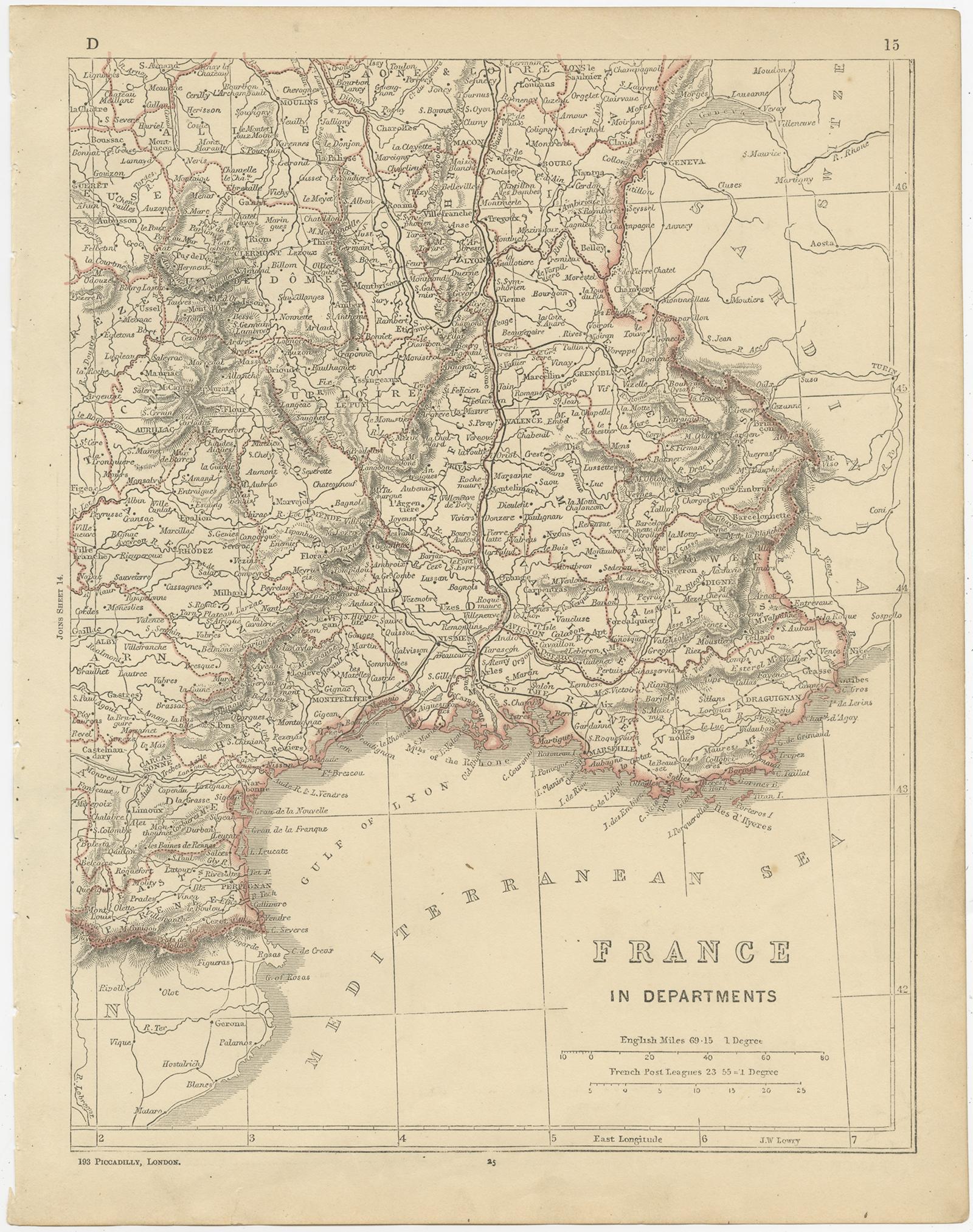 Paper Antique Map of France by Lowry, '1852'