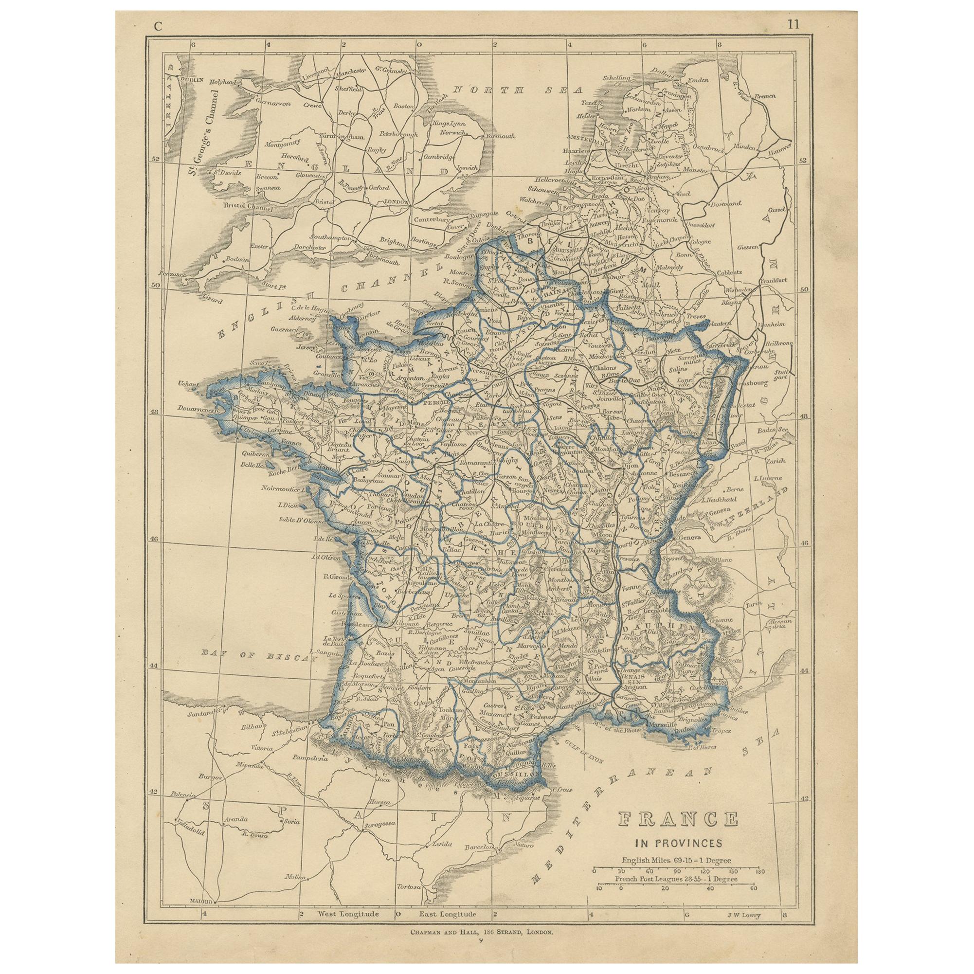 Antique Map of France by Lowry, '1852'