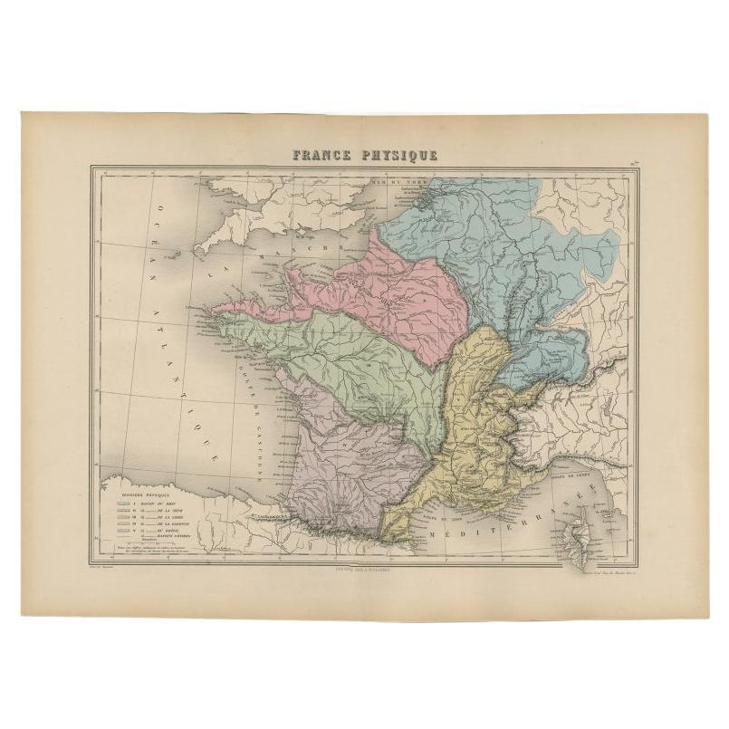 Antike französische Karte von Frankreich von Migeon, 1880